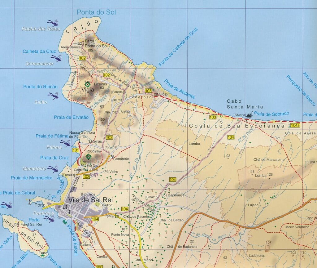 Wandelkaart wandelroutes hiken Boa Vista Kaapverdië detail Sal Rei